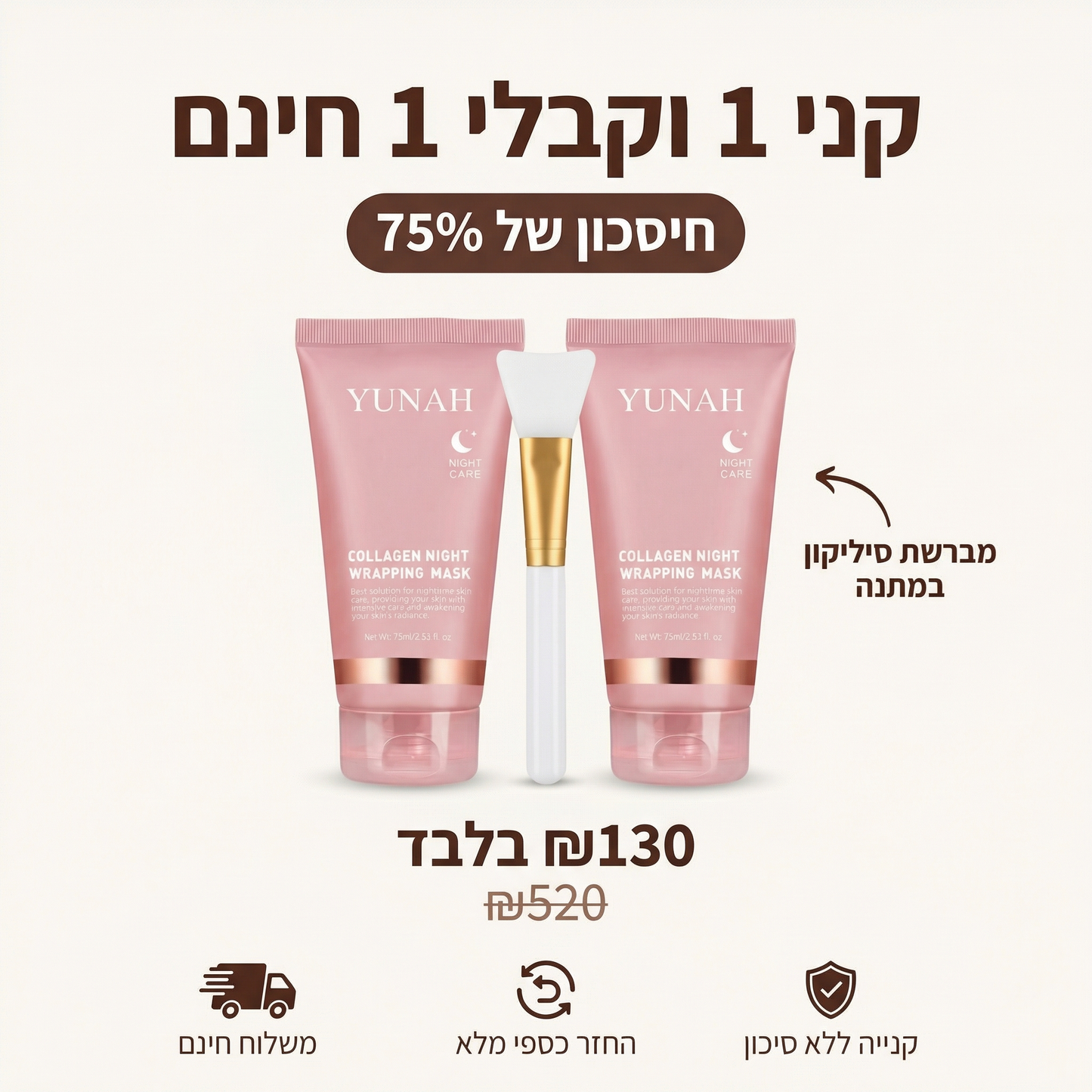 Yunah™ — מסכת קולגן לילית | חידוש העור בזמן השינה
